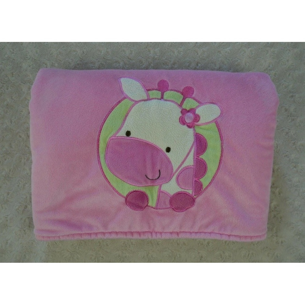 Beansprout Giraffe Baby Blanket Pink Cream Sherpa Green Flower Bean Sprout